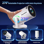 [2026 Upgraded] Mini Projector Support 4K 1080P FHD Auto Keystone 270° Rotatable with Wifi 6 and Bluetooth 5.2 Projector Portable Compatibile with HDMI/TV Stick/Memory Stick/Laptop,White