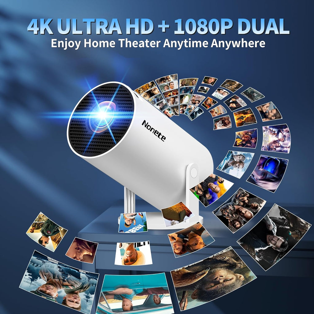 [2026 Upgraded] Mini Projector Support 4K 1080P FHD Auto Keystone 270° Rotatable with Wifi 6 and Bluetooth 5.2 Projector Portable Compatibile with HDMI/TV Stick/Memory Stick/Laptop,White