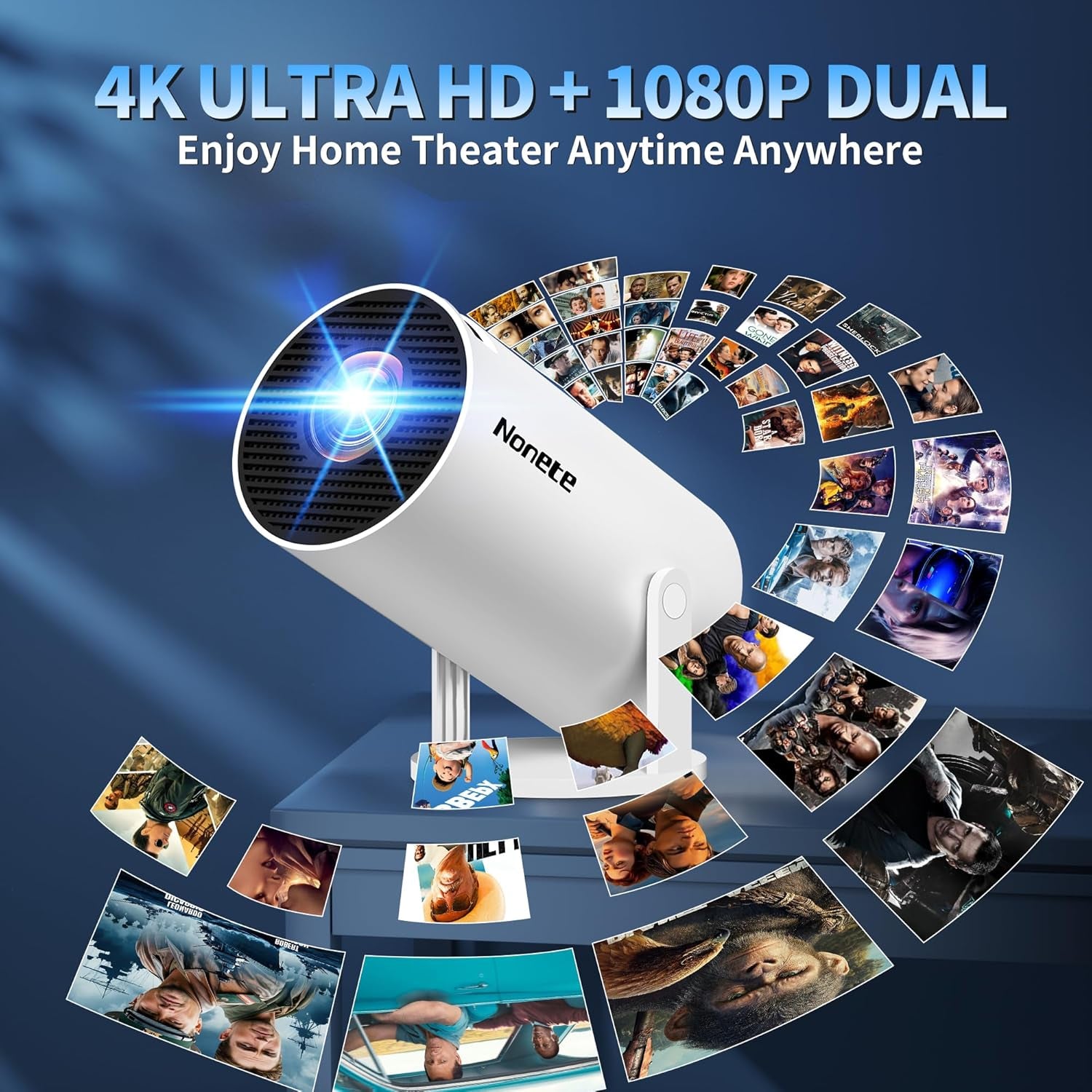 [2026 Upgraded] Mini Projector Support 4K 1080P FHD Auto Keystone 270° Rotatable with Wifi 6 and Bluetooth 5.2 Projector Portable Compatibile with HDMI/TV Stick/Memory Stick/Laptop,White